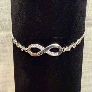 New Sterling Silver Adjustable Infinity Bracelet with CZ Accents